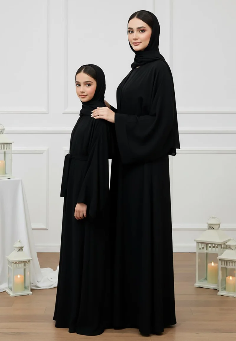 NUKHBAA Zoya Mother & Daughter Matching Abaya Set | Signature Nida Fabric-714MD  (Dresses are sold individually. To create a matching mom and daughter set, please purchase two items in different sizes)